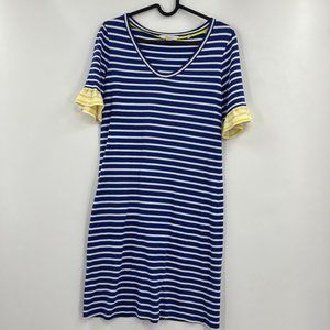 Boden Blue White Stripe Shirt Dress Yellow Ruffle Trim